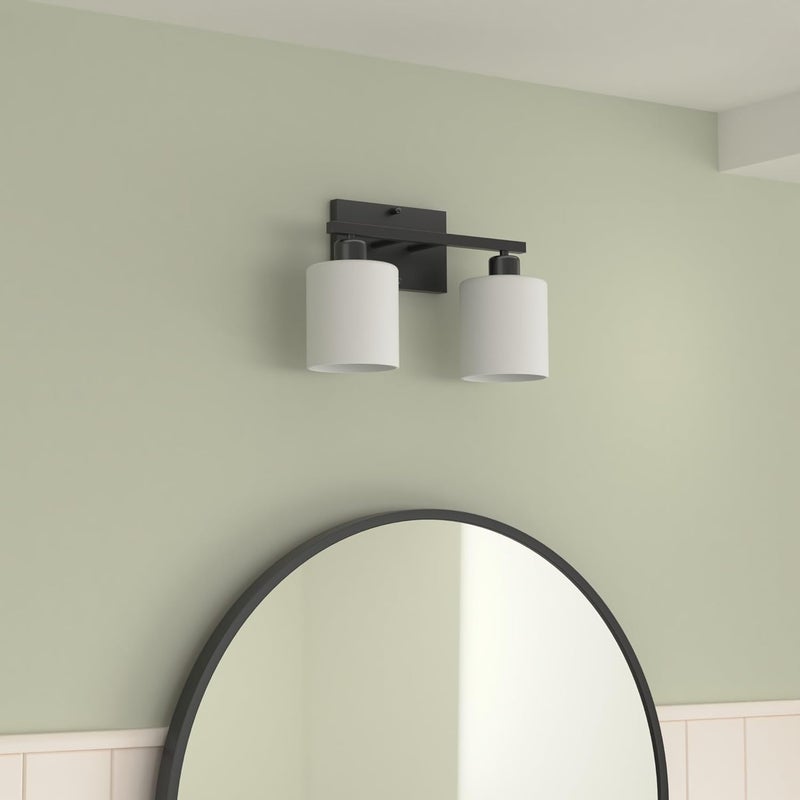 Dekang Bathroom Light Fixtures Over Mirror, Anti-Rust Matte Black Vanity Lights 15 Mid Century Modern 2-Light Wall Sconces, Milky White Glass Shades, E26 Standard Socket, Bulbs Not Included - Image 2